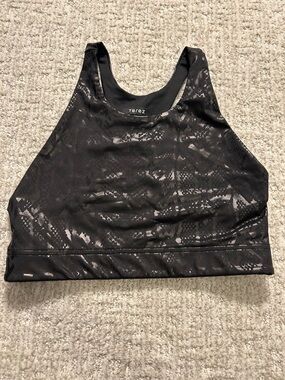 Terez Black Metallic Snake-Print High Neck Sports Bra